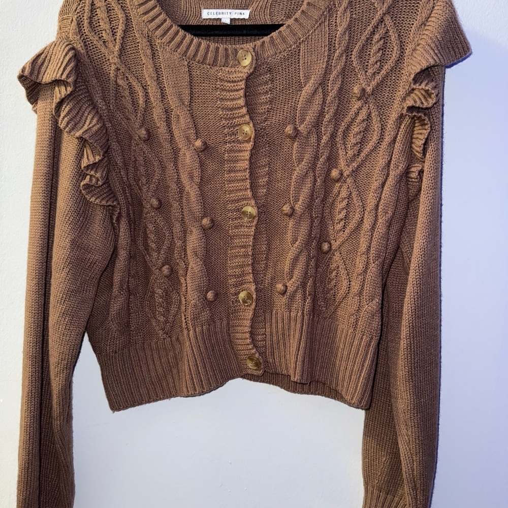 Celebrity Pink Brown Cable Knit Cardigan